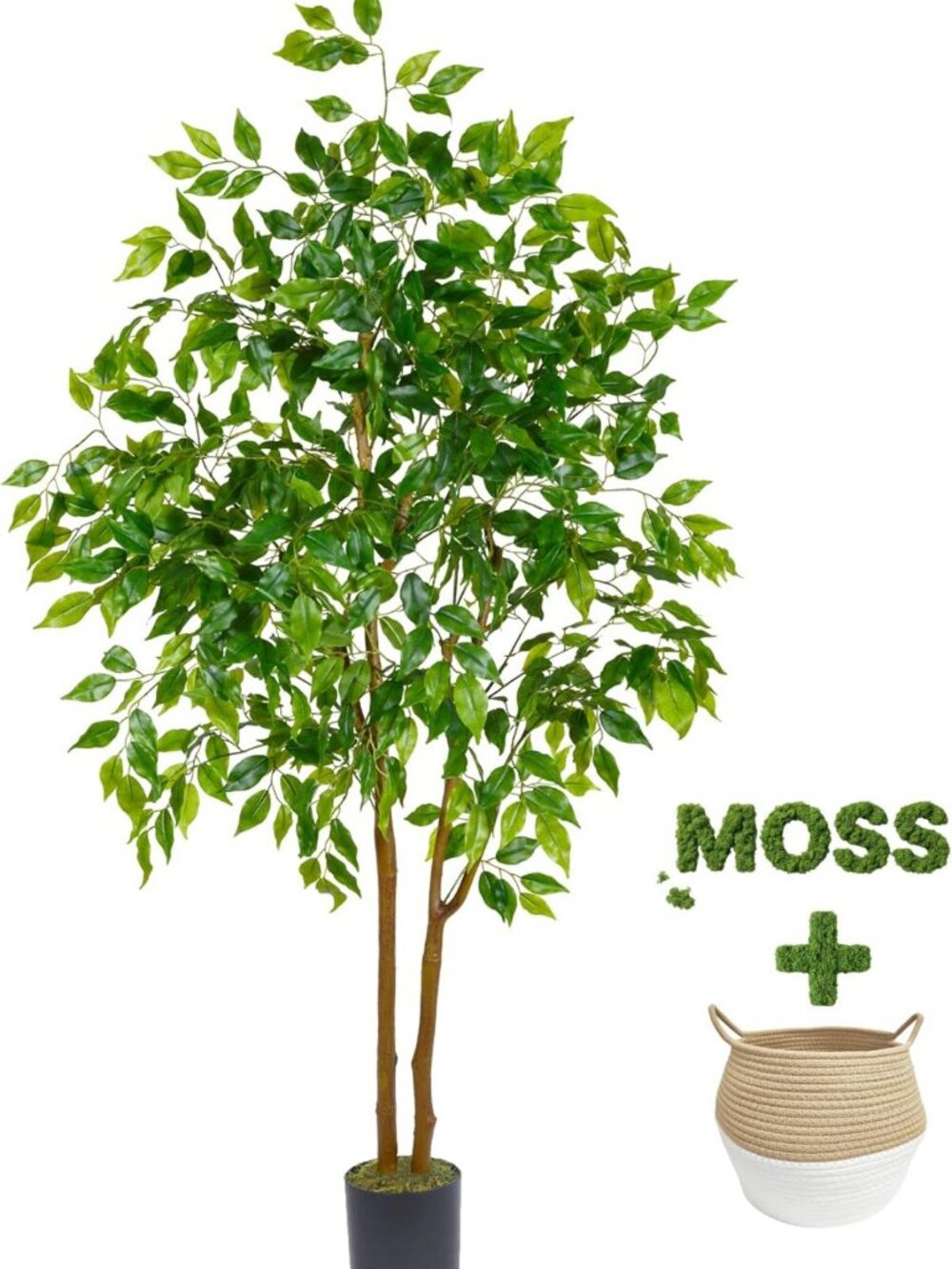 5ft Artificial Ficus Tree - Lifelike Faux Floor Plant with Woven Basket Decor